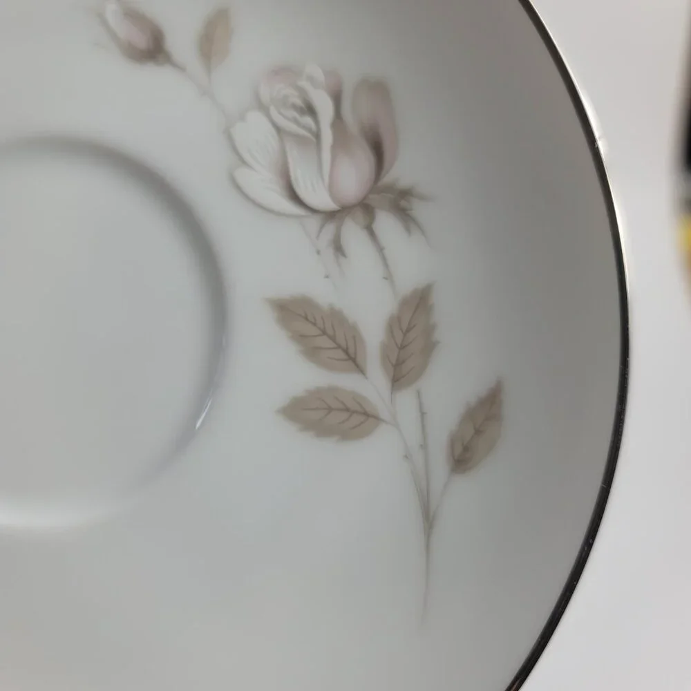 FOUR Noritake Sweet Talk Cup & Saucers Sets White with Pink & White Roses